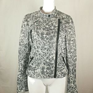 Sam Edelman Jacket Womens Sz L Black White Static Textured Full Zip‎ Biker Moto